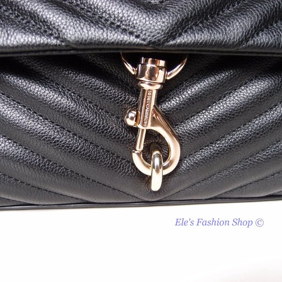 NWT Rebecca Minkoff Edie Medium Shoulder Crossbody Bag BLACK Gold AUTHENTIC - Picture 13 of 15
